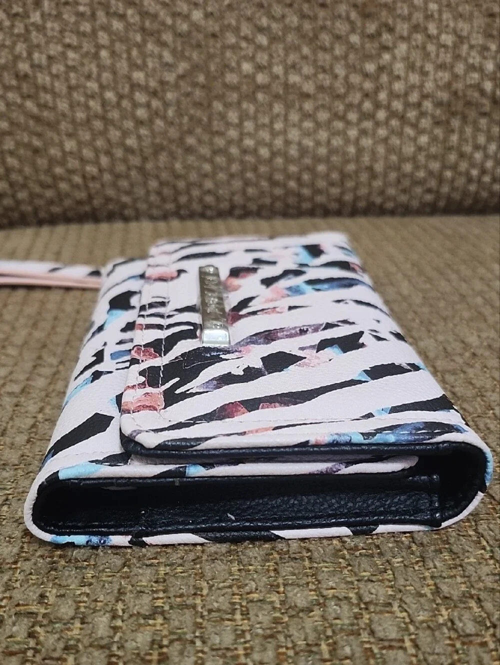 Betsey Johnson Tri-fold Pink, Black Blue White Abstract Wristlet Wallet